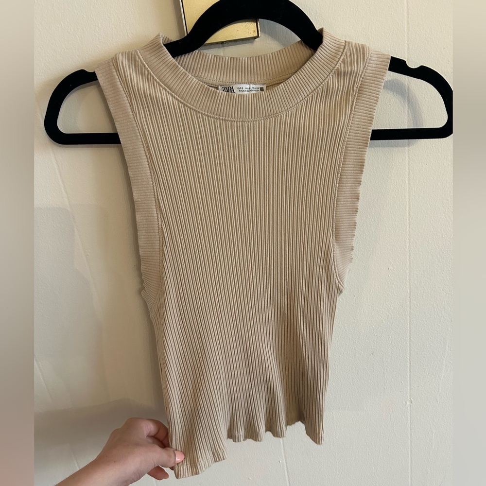 Zara Tan Ribbed Tank Top